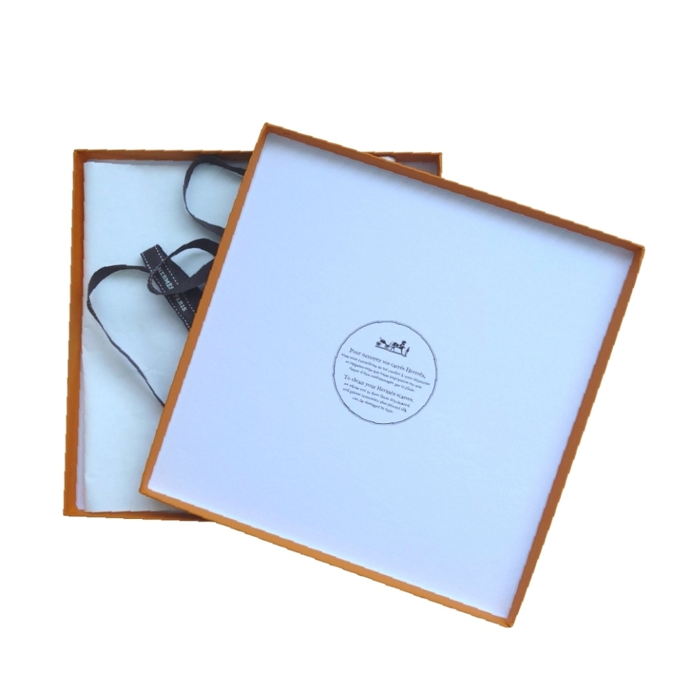 HERMES New Authentic Orange Square Scarf Gift Box with Brown Ribbon - Picture 6 of 6